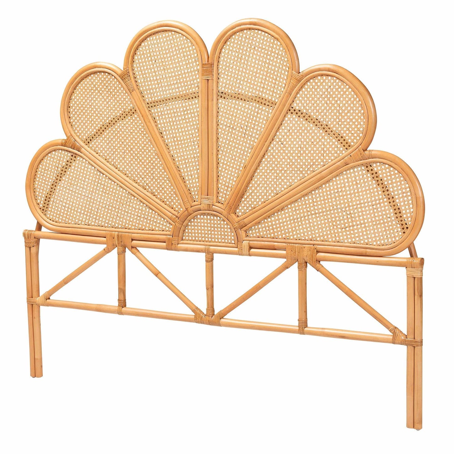 bali & pari Flower Modern Bohemian Honey Rattan Queen Size Standalone Headboard FredCo