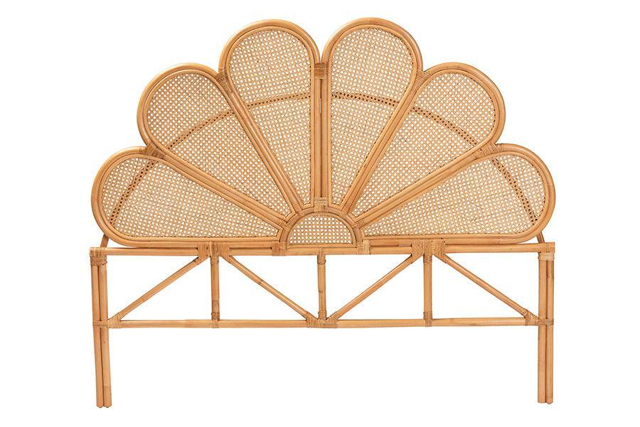bali & pari Flower Modern Bohemian Honey Rattan Queen Size Standalone Headboard FredCo