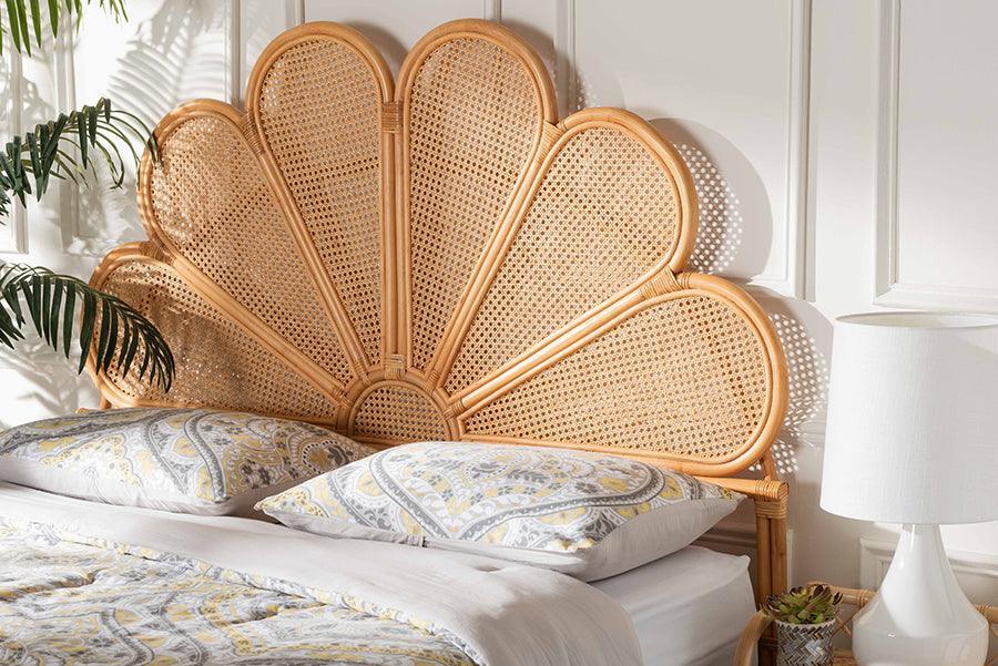 bali & pari Flower Modern Bohemian Honey Rattan Queen Size Standalone Headboard FredCo