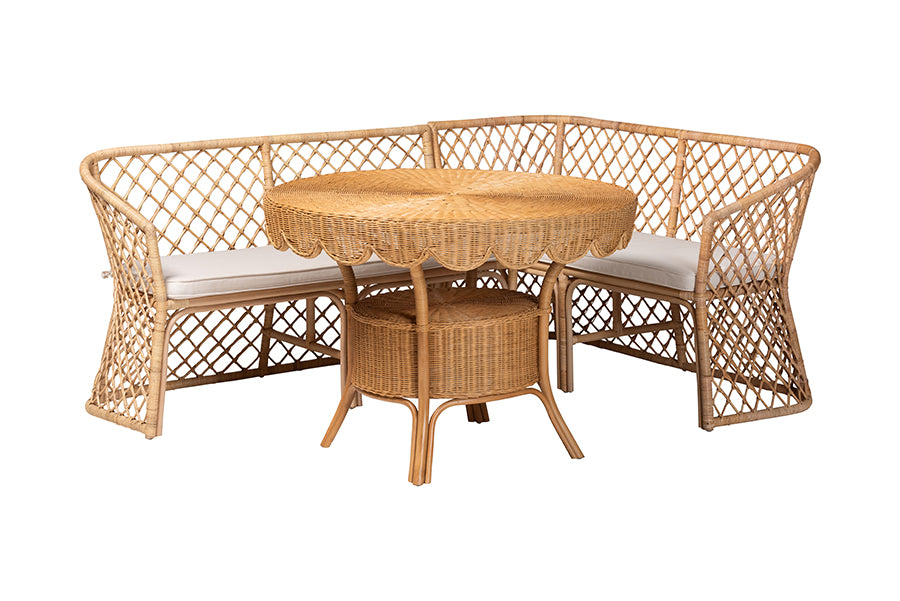 bali & pari Frayne Bohemian Light Honey Rattan 3-Piece Dining Nook Set FredCo