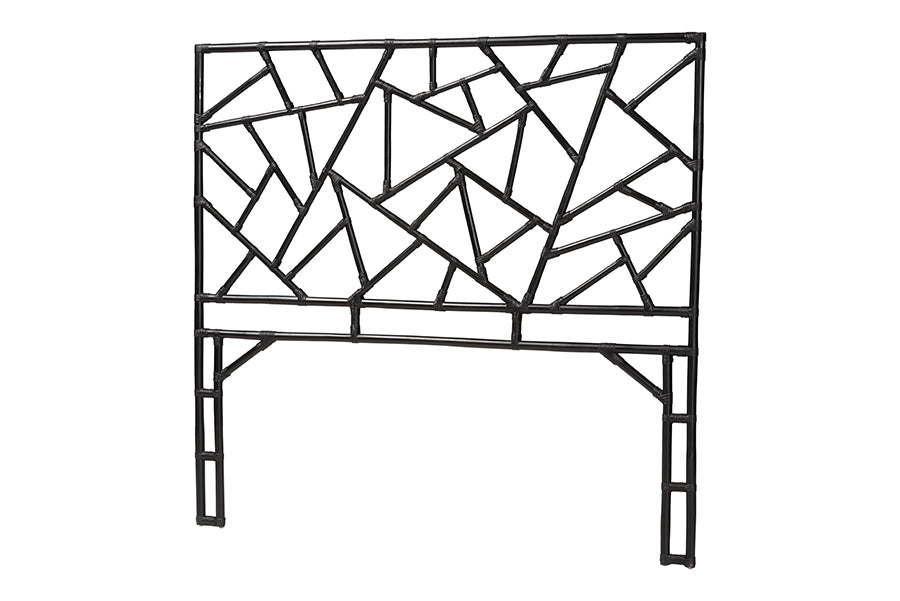 bali & pari Frydel Black Rattan Queen Size Standalone Headboard FredCo
