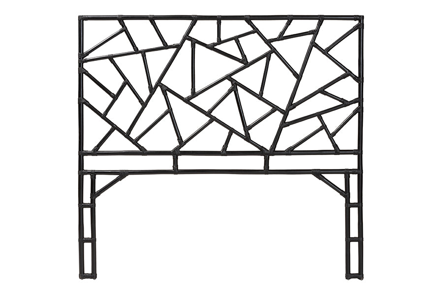 bali & pari Frydel Black Rattan Queen Size Standalone Headboard FredCo