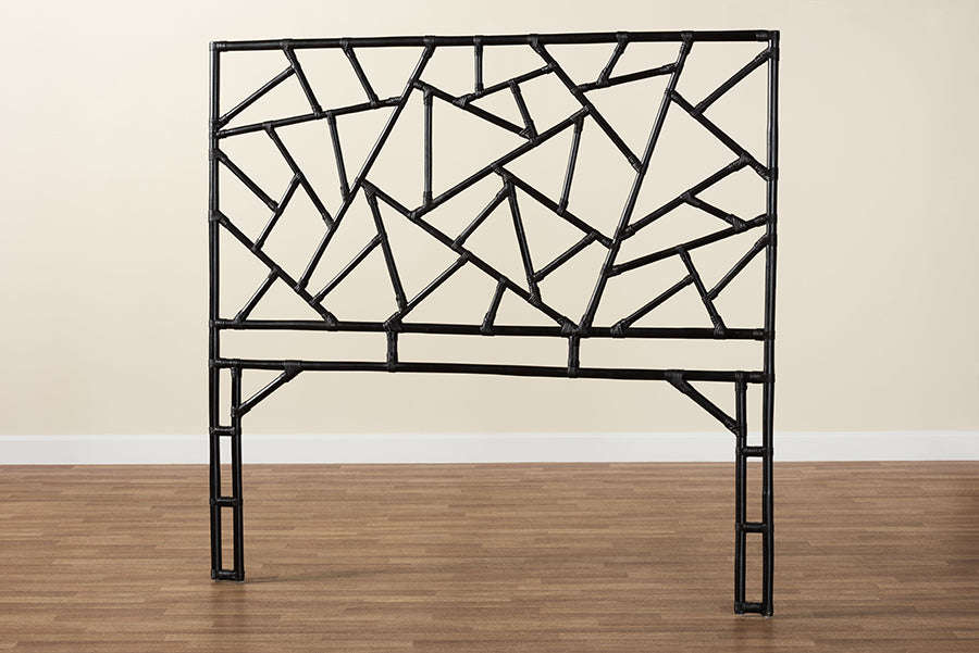 bali & pari Frydel Black Rattan Queen Size Standalone Headboard FredCo