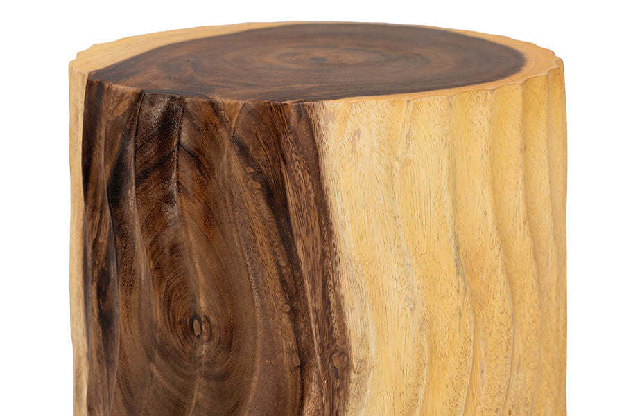 bali & pari Fuchsia Hand-carved Suar Wood Side Table - Round Sculptural Accent Table with Wave Design, Modern Boho Rustic Style for Living Room or Bedroom FredCo