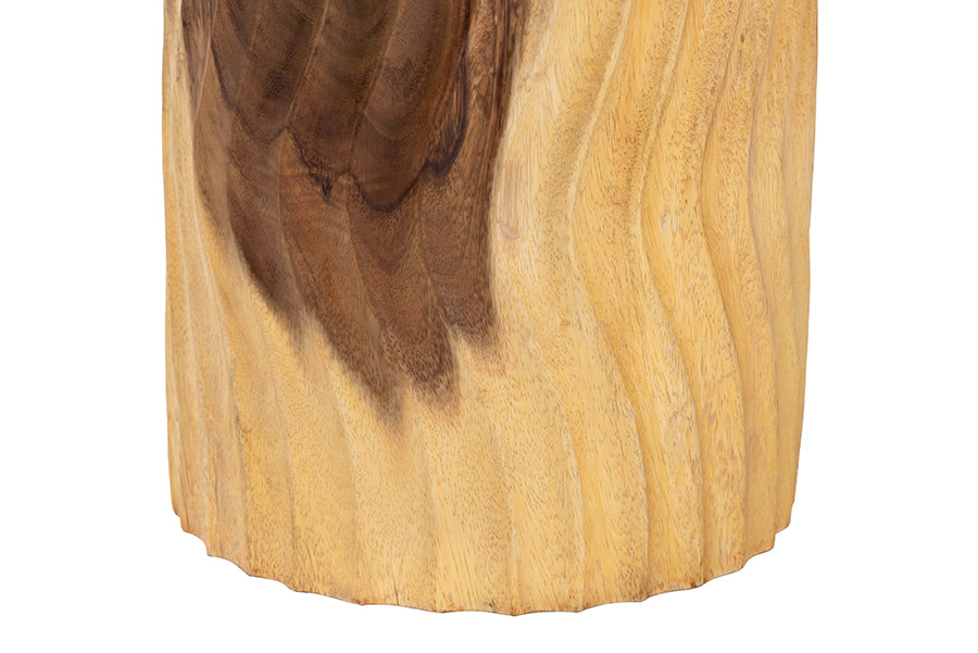 bali & pari Fuchsia Hand-carved Suar Wood Side Table - Round Sculptural Accent Table with Wave Design, Modern Boho Rustic Style for Living Room or Bedroom FredCo