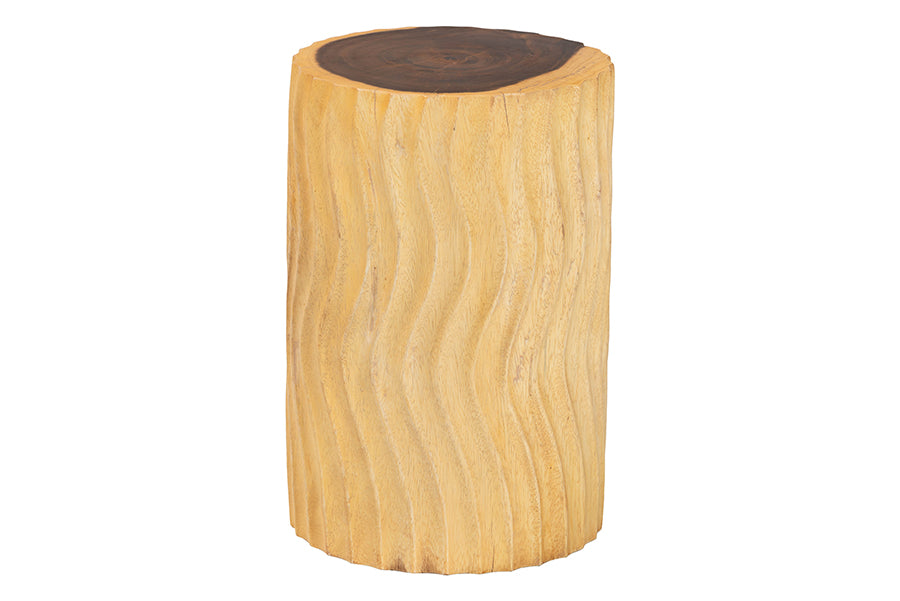 bali & pari Fuchsia Hand-carved Suar Wood Side Table - Round Sculptural Accent Table with Wave Design, Modern Boho Rustic Style for Living Room or Bedroom FredCo