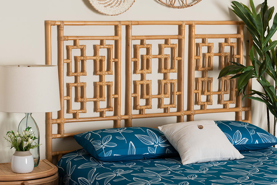 bali & pari Galvan Bohemian Natural Rattan Queen Size Standalone Headboard FredCo