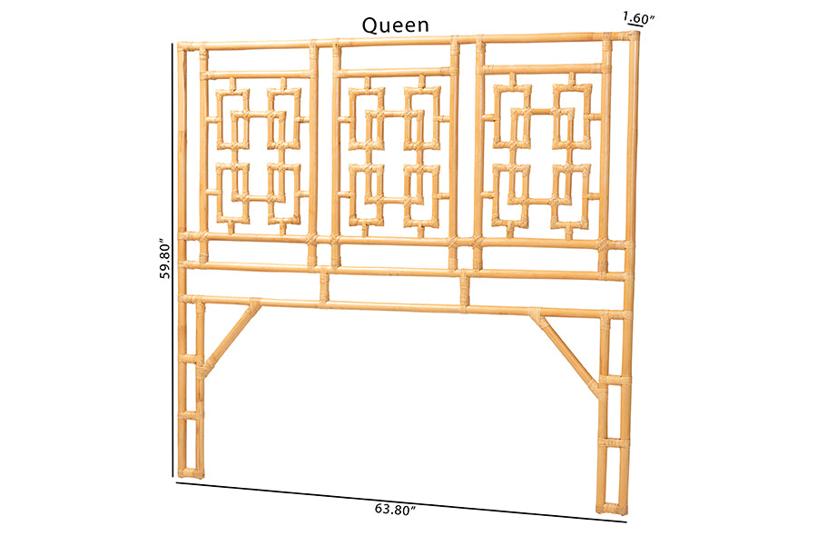 bali & pari Galvan Bohemian Natural Rattan Queen Size Standalone Headboard FredCo