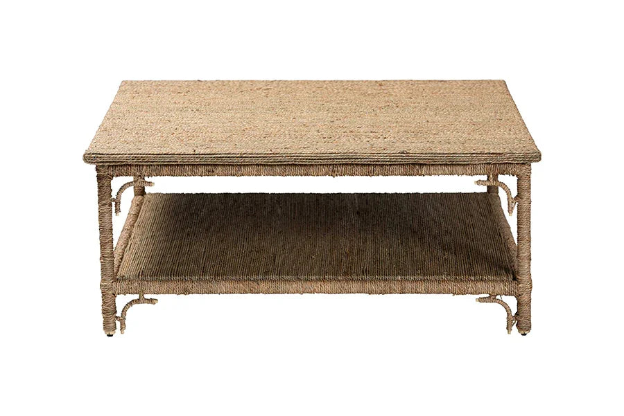 bali & pari Ganit Handwoven Seagrass Coffee Table - Square Center Table with Wrapped Frame and Lower Shelf, Coastal Boho Accent Furniture for Living Room or Lounge FredCo