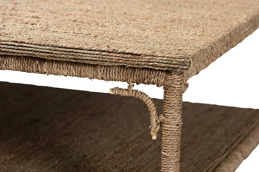 bali & pari Ganit Handwoven Seagrass Coffee Table - Square Center Table with Wrapped Frame and Lower Shelf, Coastal Boho Accent Furniture for Living Room or Lounge FredCo