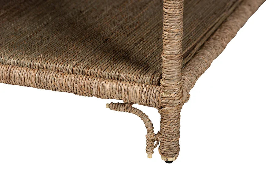 bali & pari Ganit Handwoven Seagrass Coffee Table - Square Center Table with Wrapped Frame and Lower Shelf, Coastal Boho Accent Furniture for Living Room or Lounge FredCo