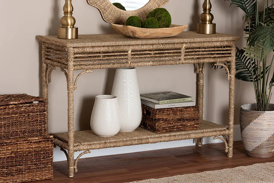 bali & pari Ganit Handwoven Seagrass Console Table - Entryway Table with Wrapped Frame and Lower Shelf, Accent Table for Hallway, Living Room, or Foyer Decor FredCo