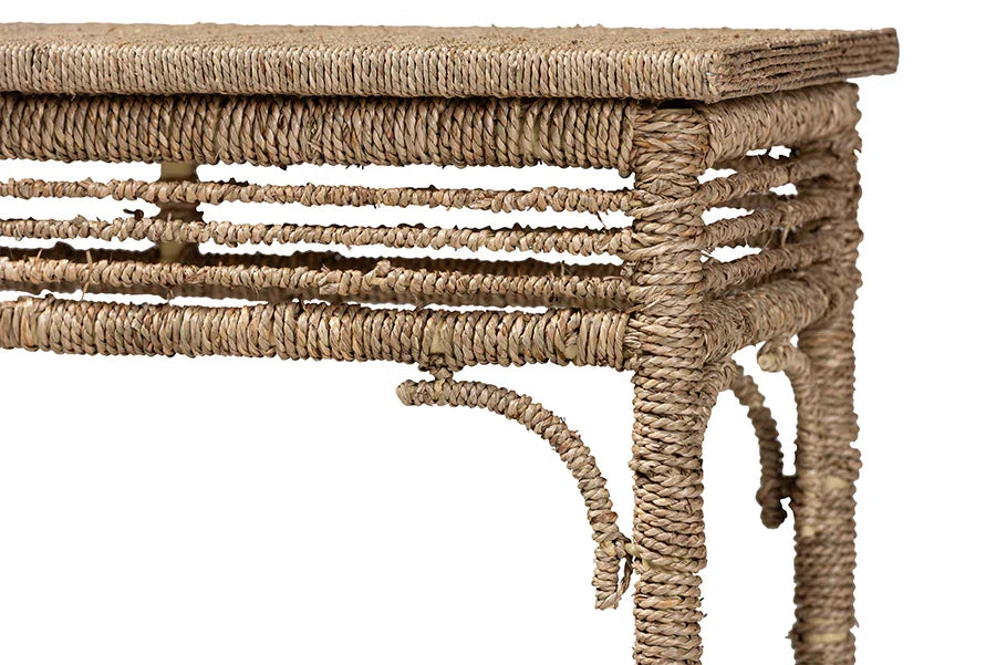 bali & pari Ganit Handwoven Seagrass Console Table - Entryway Table with Wrapped Frame and Lower Shelf, Accent Table for Hallway, Living Room, or Foyer Decor FredCo