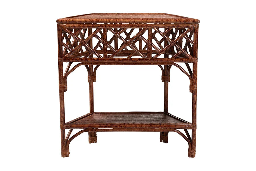 bali & pari Gaspar Marbled Tortoise Natural Rattan Console Table - Handcrafted Accent Table with Chippendale Design, Coastal Tropical Style for Entryway, Hallway, or Living Room FredCo
