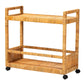 bali & pari Genet Modern Bohemian Natural Brown Rattan and Teak Wood 2-Tier Kitchen Cart FredCo