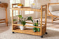 bali & pari Genet Modern Bohemian Natural Brown Rattan and Teak Wood 2-Tier Kitchen Cart FredCo