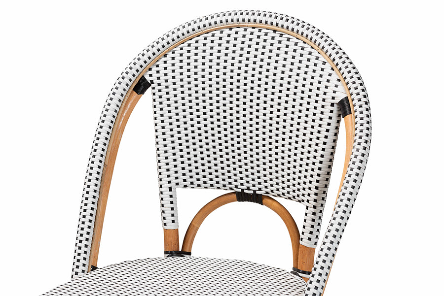 bali & pari Genica Classic French Two-Tone Black and White Weaving and Natural Rattan 2-Piece Counter Stool Set FredCo