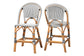 bali & pari Genica Classic French Two-Tone Black and White Weaving and Natural Rattan 2-Piece Counter Stool Set FredCo