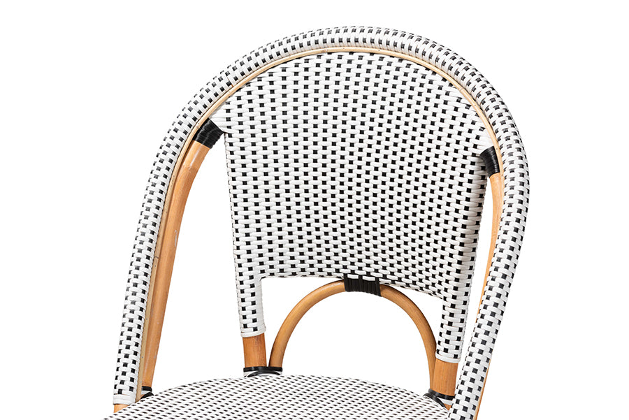bali & pari Genica Classic French Two-Tone Black and White Weaving and Natural Rattan Bar Stool FredCo