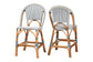 bali & pari Genica Classic French Two-Tone Navy and White Weaving and Natural Rattan 2-Piece Counter Stool Set FredCo