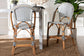 bali & pari Genica Classic French Two-Tone Navy and White Weaving and Natural Rattan 2-Piece Counter Stool Set FredCo
