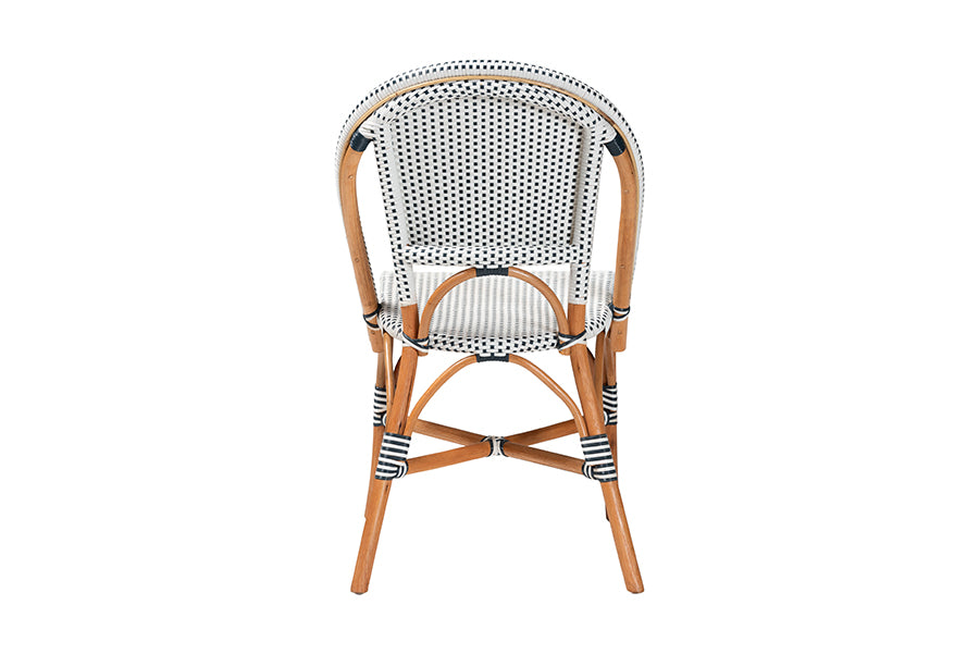 bali & pari Genica Classic French Two-Tone Navy and White Weaving and Natural Rattan Bistro Chair FredCo