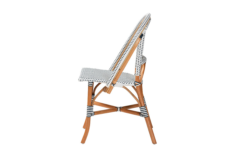 bali & pari Genica Classic French Two-Tone Navy and White Weaving and Natural Rattan Bistro Chair FredCo
