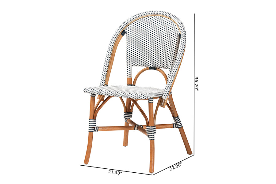 bali & pari Genica Classic French Two-Tone Navy and White Weaving and Natural Rattan Bistro Chair FredCo