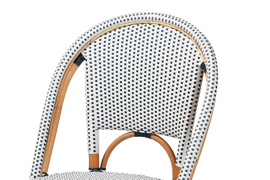 bali & pari Genica Classic French Two-Tone Navy and White Weaving and Natural Rattan Bistro Chair FredCo