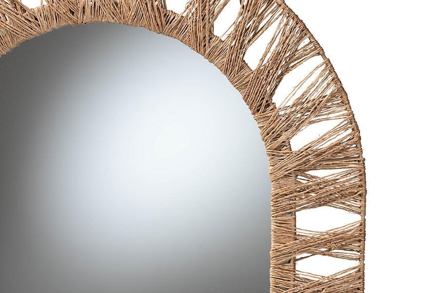 bali & pari Geona Modern Bohemian Metal and Natural Brown Seagrass Accent Wall Mirror FredCo