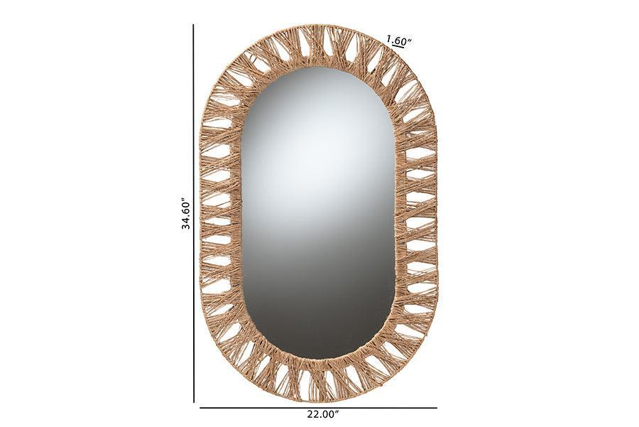 bali & pari Geona Modern Bohemian Metal and Natural Brown Seagrass Accent Wall Mirror FredCo