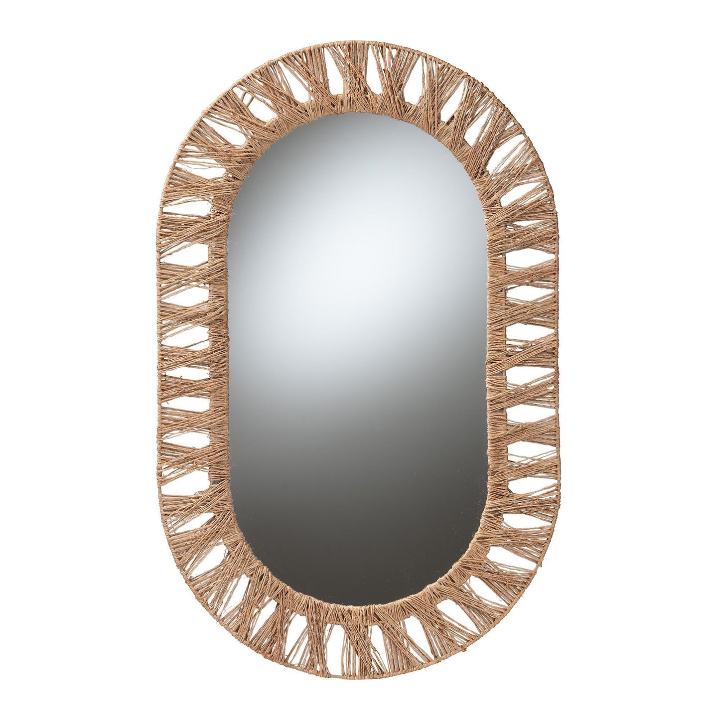 bali & pari Geona Modern Bohemian Metal and Natural Brown Seagrass Accent Wall Mirror FredCo