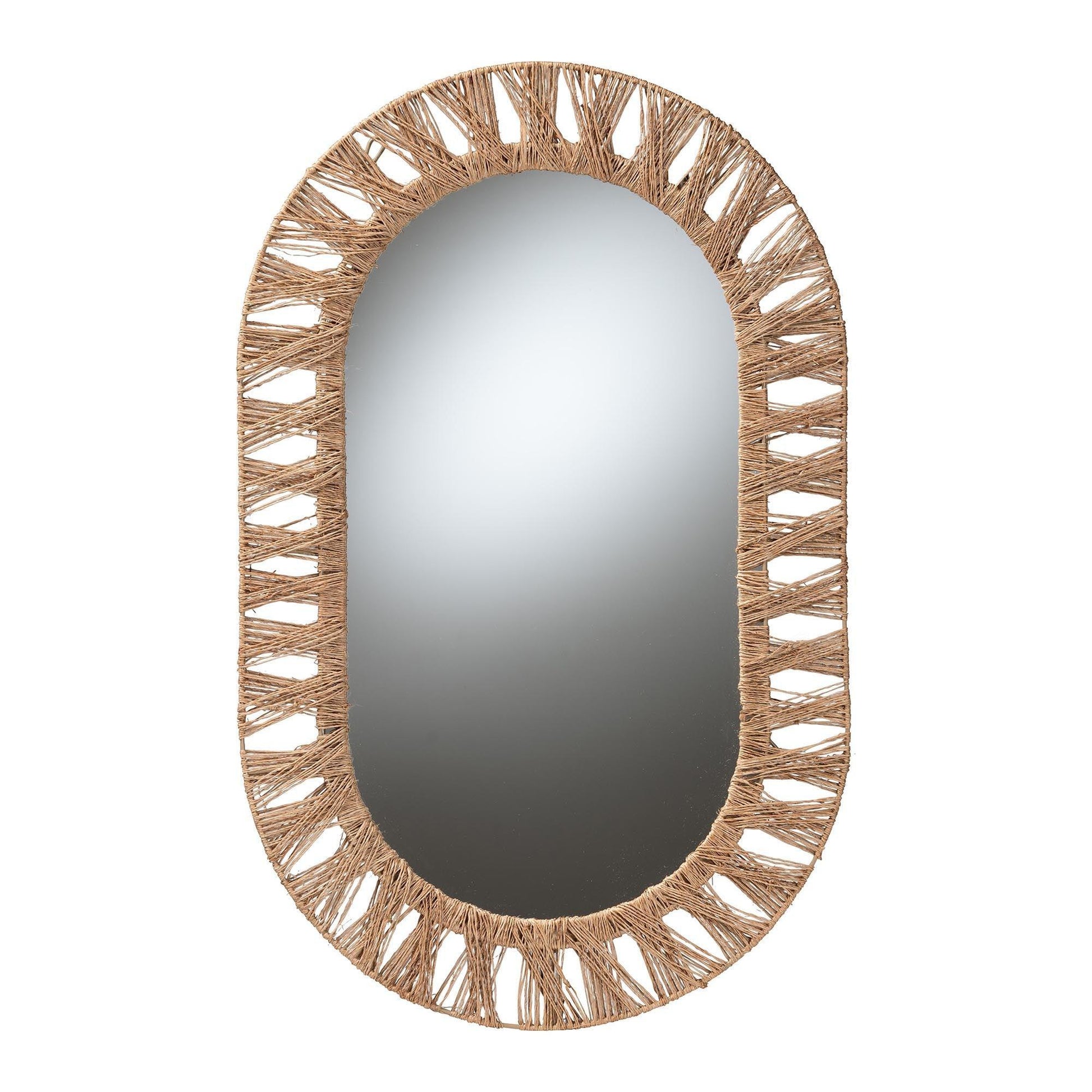 bali & pari Geona Modern Bohemian Metal and Natural Brown Seagrass Accent Wall Mirror FredCo