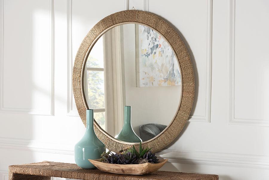 bali & pari Geralyn Japandi Natural Seagrass Round Wall Mirror FredCo