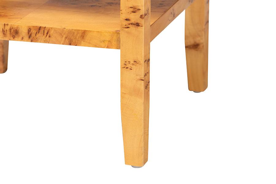 bali & pari Ghina Modern and Contemporary Natural Light Mappa Burl Wood 1-Drawer Nightstand FredCo