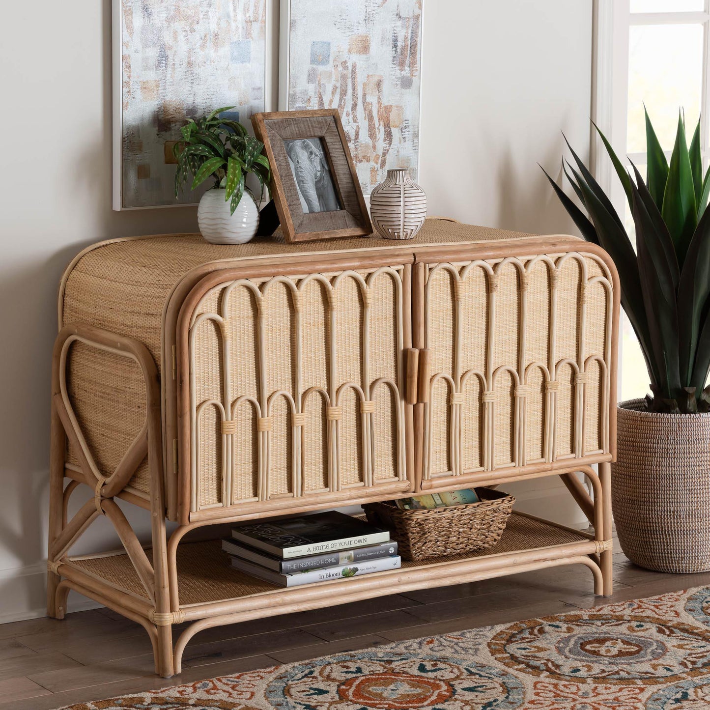 bali & pari Gitano Bohemian Natural Rattan 2-Door Storage Cabinet FredCo