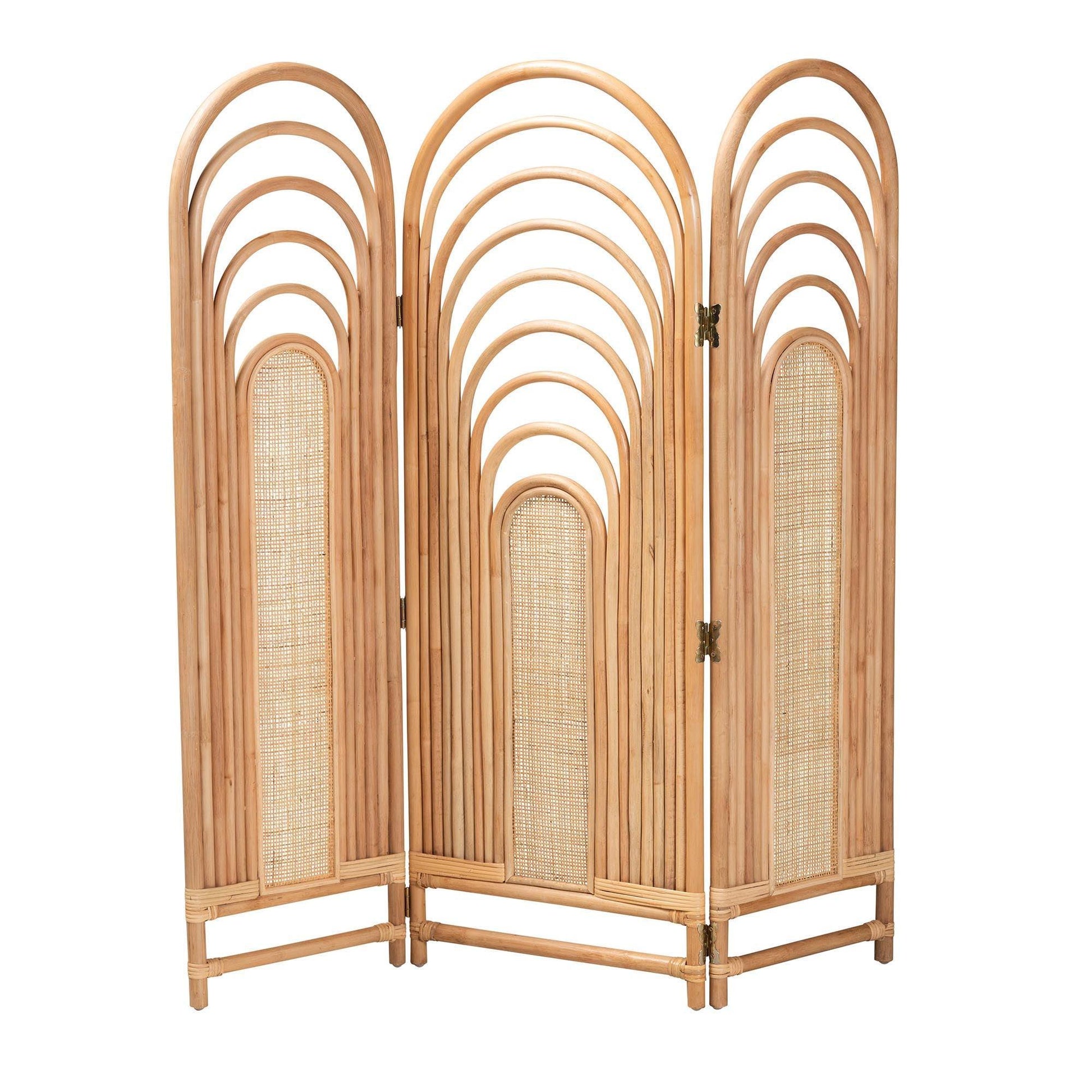 bali & pari Golda Modern Bohemian Natural Brown Rattan Room Divider FredCo