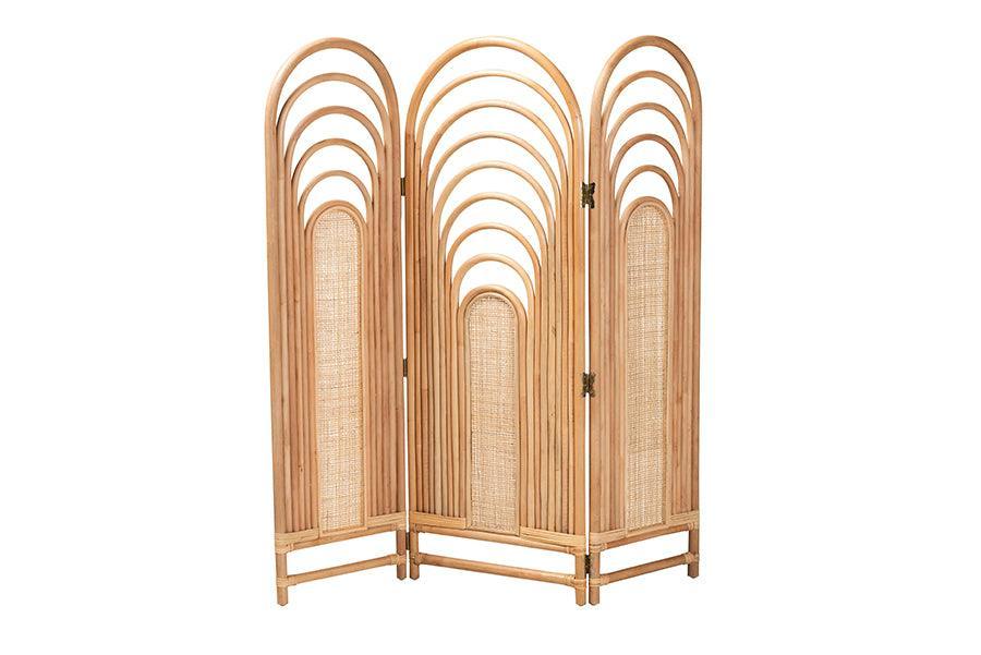 bali & pari Golda Modern Bohemian Natural Brown Rattan Room Divider FredCo