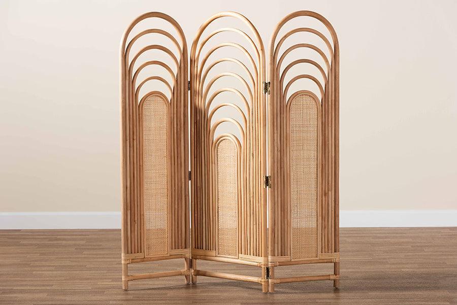 bali & pari Golda Modern Bohemian Natural Brown Rattan Room Divider FredCo