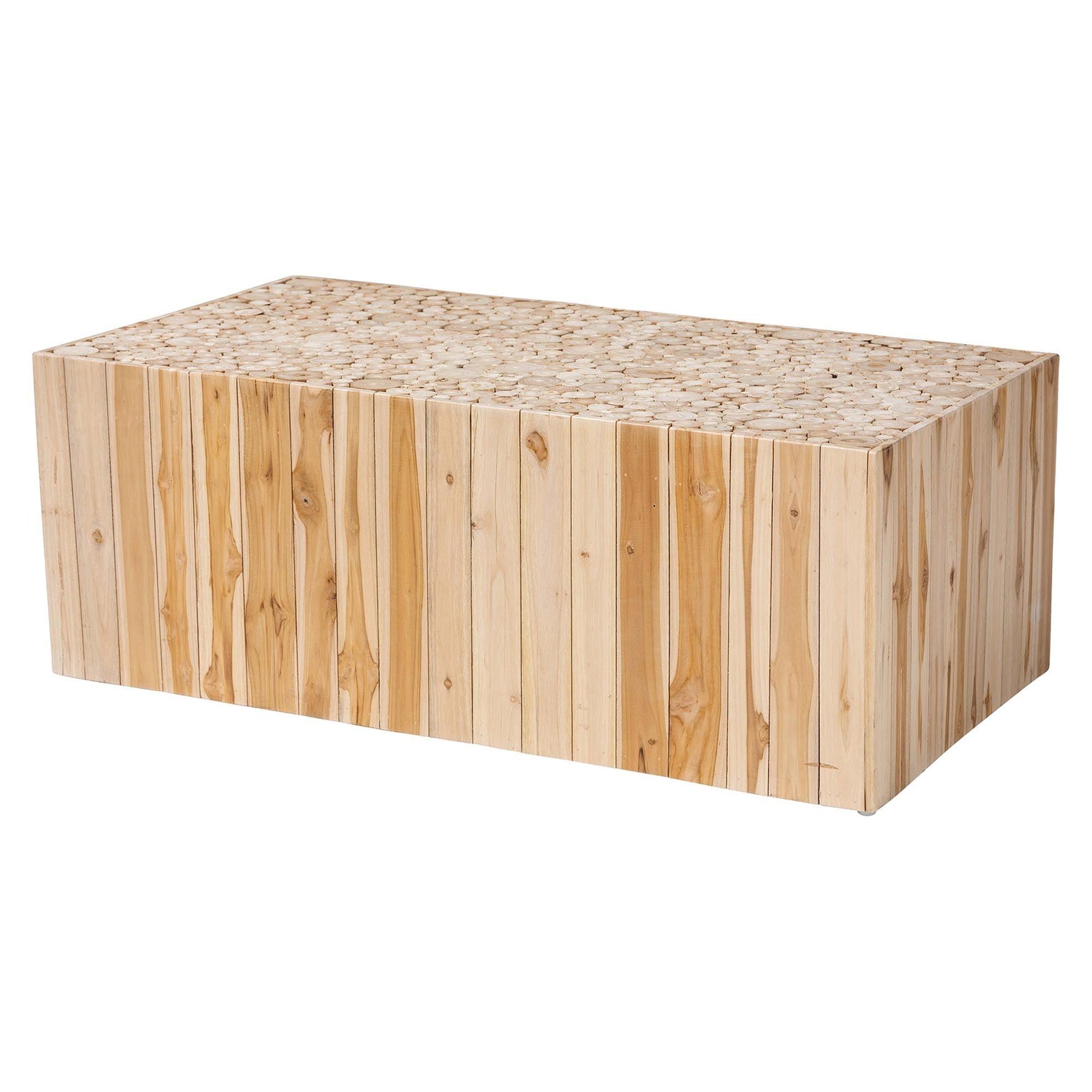 bali & pari Grayson Bohemian Natural Teak Wood Coffee Table with Unique Repurposed Wood Logs FredCo