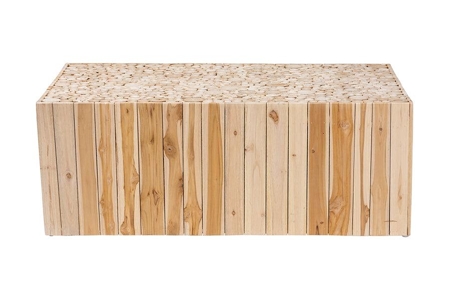 bali & pari Grayson Bohemian Natural Teak Wood Coffee Table with Unique Repurposed Wood Logs FredCo