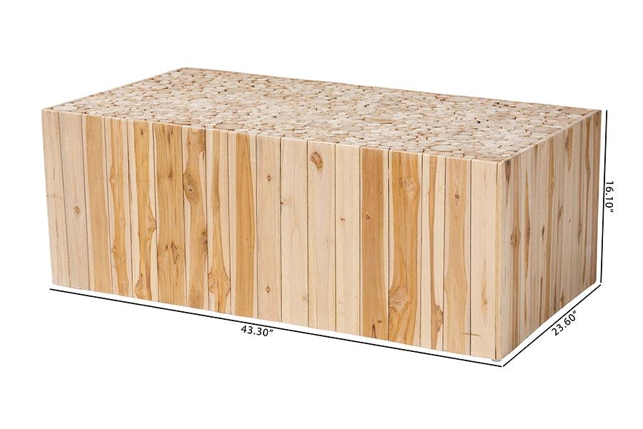 bali & pari Grayson Bohemian Natural Teak Wood Coffee Table with Unique Repurposed Wood Logs FredCo