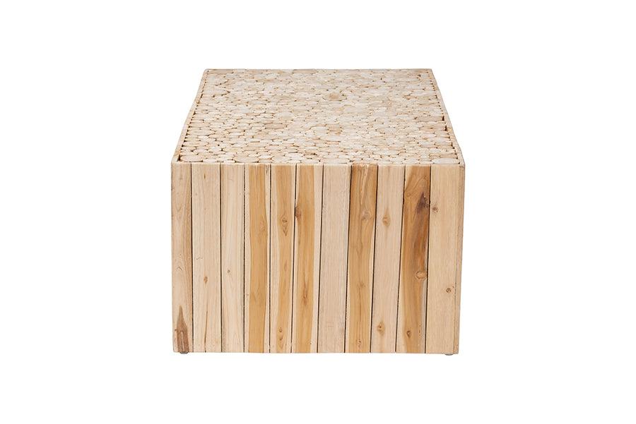 bali & pari Grayson Bohemian Natural Teak Wood Coffee Table with Unique Repurposed Wood Logs FredCo