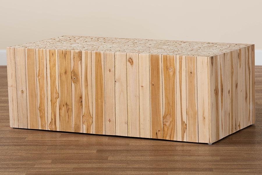 bali & pari Grayson Bohemian Natural Teak Wood Coffee Table with Unique Repurposed Wood Logs FredCo