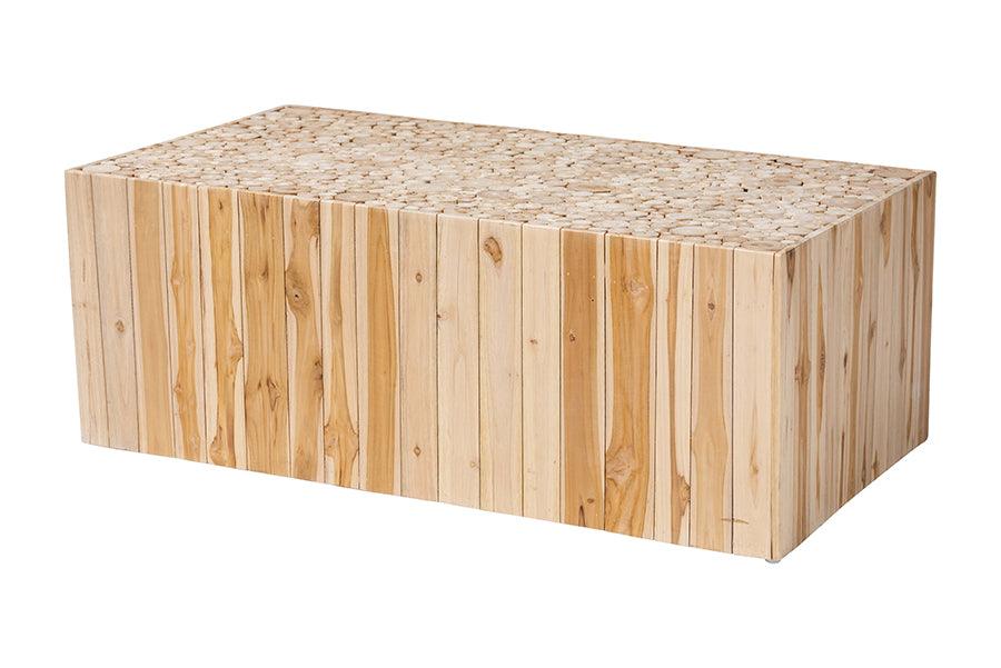 bali & pari Grayson Bohemian Natural Teak Wood Coffee Table with Unique Repurposed Wood Logs FredCo