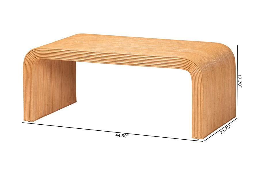 bali & pari Guevara Bohemian Light Honey Fluted Rattan Coffee Table FredCo