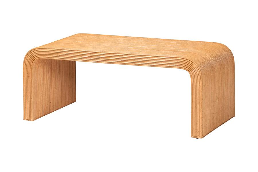 bali & pari Guevara Bohemian Light Honey Fluted Rattan Coffee Table FredCo