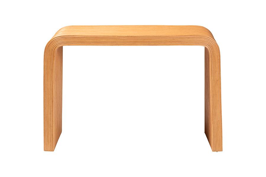 bali & pari Guevara Bohemian Light Honey Fluted Rattan Console Table FredCo