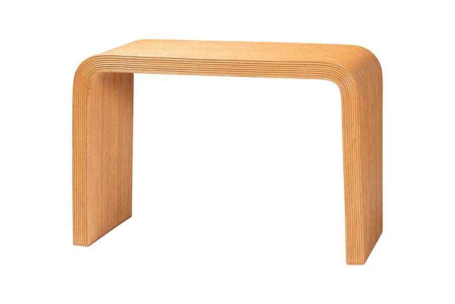 bali & pari Guevara Bohemian Light Honey Fluted Rattan Console Table FredCo