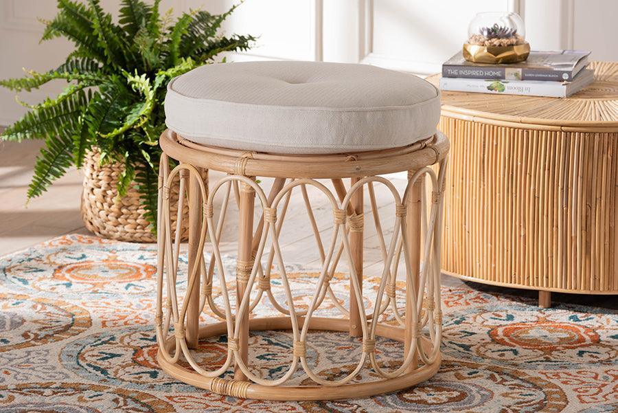 bali & pari Hachiro Bohemian Natural Rattan Ottoman Footstool FredCo